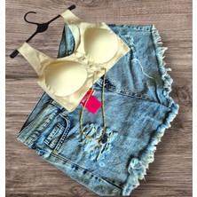 Önden Düğmeli Microfiber Lazer Kesim Sütyen   Çıkarılabilir Pedli