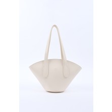 Krem SHK124 Suni Deri, Astarlı, Fermuarlı,tek Bölmeli El, Kol ve Omuz Çantası