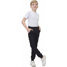 Erkek Çocuk Siyah Okul Pantolonu %100 Pamuk Lastikli Bel ve Paça Rahat Kesim