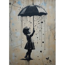 Bedeko Şemsiyeli Kız Ahşap Tablo