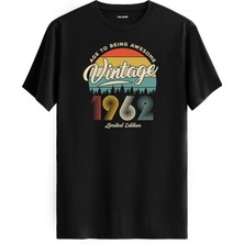 Colermi Vintage Tişört Nostalji 1962 Doğum Tarihli Bisiklet Yaka  Basic Tişört Vintage Tasarım Tişört