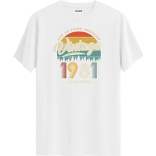 Colermi Vintage Tişört Nostalji 1981 Doğum Tarihli Bisiklet Yaka  Basic Tişört Vintage Tasarım Tişört