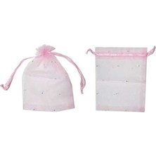 Kına Çerez Kesesi Organze Taşlı 9X12 cm (50 Adet)  Pembe