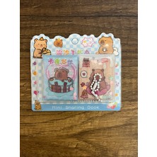 Capybara 2'li Mini Sulu Kapaklı Stickerlı Not Defteri Simli Pullu Defter Anahtarlık