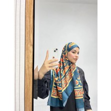 Aminenesil Etnik Desen Petrol Sarı Renk Soft Pamuk Şal