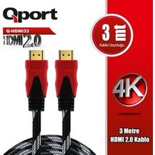 Qport (Q-HDMI33) Altın Uclu 3m 4K Hdmı2.0 Kablo