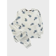 Kız Çocuk Pamuklu Mavi Çiçek Desenli Uzun Kollu Pijama Takımı