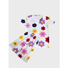 Kız Çocuk Pamuklu Beyaz Papatya Çiçek Desenli Kısa Kollu Şortlu Yazlık Pijama Takımı