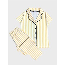 Kız Çocuk %100 Pamuklu Sarı Gömlek Yaka Düğmeli Kısa Kollu Yazlık Pijama Takımı