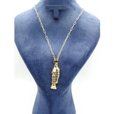 2 Balıklı Gold Renk Çelik Kolye