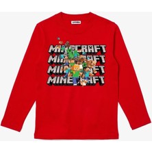 Uzun Kollu Mine Craft Yazılı ve Karakterleri Uzun Kollu Baskılı Çocuk T-Shirt
