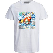 Trip Greece Athens Logoları Olan Σαντορίνη Baskılı Pamuklu Tshirt
