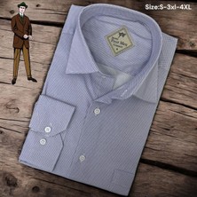 Linen Keten Klasik %100 Cotton Uzun Kollu Terletmeyen Tek Cepli Kapaklı Mavi Gömlek (Regular Kalıp)