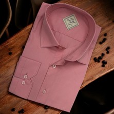 Linen Keten Klasik %100 Cotton Uzun Kollu Slim-Fit  Terletmeyen Pembe Gömlek (Regular Kalıp)