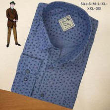 Linen Keten Klasik %100 Cotton Uzun Kollu Terletmeyen Tek Cepli Kapaklı Mavi Gömlek (Regular Kalıp)