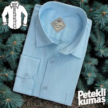 Linen Keten Klasik %100 Cotton Uzun Kollu Terletmeyen Tek Cepli Kapaklı Mavi Gömlek (Regular Kalıp)
