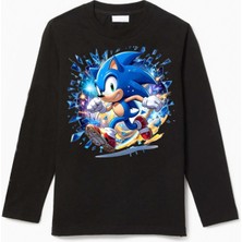 Uzun Kollu Koşan Sonic Baskılı Pamuklu Çocuk Tişört