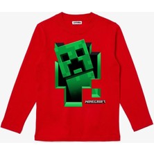 Uzun Kollu Mine Craft Creeper Inside Baskılı Unisex Çocuk Tişört