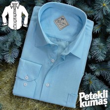 Linen Keten Klasik %100 Cotton Uzun Kollu Terletmeyen Tek Cepli Kapaklı Mavi Gömlek (Regular Kalıp)