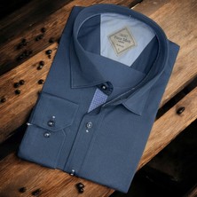 Linen Keten Klasik %100 Cotton Uzun Kollu Slim-Fit  Terletmeyen Mavi Gömlek (Regular Kalıp)