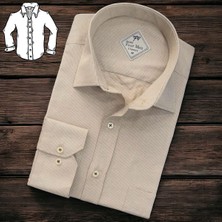 Linen Keten Klasik %100 Cotton Uzun Kollu Terletmeyen Tek Cepli Kapaklı Krem Gömlek (Regular Kalıp)