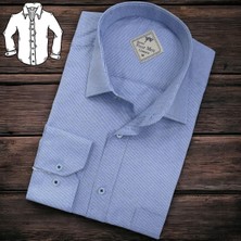 Linen Keten Klasik %100 Cotton Uzun Kollu Terletmeyen Tek Cepli Kapaklı Mavi Gömlek (Regular Kalıp)
