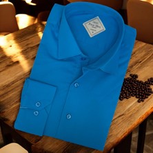 Linen Keten Klasik %100 Cotton Uzun Kollu Terletmeyen Mavi Gömlek (Regular Kalıp)