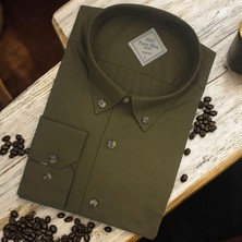 Linen Keten Klasik %100 Cotton Uzun Kollu Slim-Fit  Terletmeyen Haki Gömlek (Regular Kalıp)