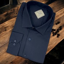 Linen Keten Klasik %100 Cotton Uzun Kollu Terletmeyen Lacivert Gömlek (Regular Kalıp)