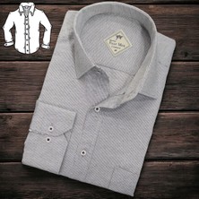 Linen Keten Klasik %100 Cotton Uzun Kollu Terletmeyen Tek Cepli Kapaklı Gri Gömlek (Regular Kalıp)