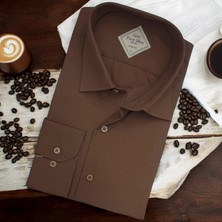 Linen Keten Klasik %100 Cotton Uzun Kollu Slim-Fit  Terletmeyen Kahverengi Gömlek (Regular Kalıp)