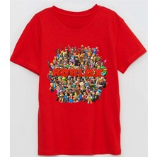 Roblox Yuvarlak Şekilde Karakterleri Baskılı Çocuk Pamuklu Tişört