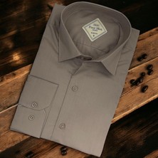 Linen Keten Klasik %100 Cotton Uzun Kollu Slim-Fit  Terletmeyen Kahverengi Gömlek (Regular Kalıp)