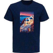 Santorini Greece Athens Logolu Σαντορίνη Baskılı Pamuklu Tshirt