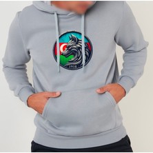 Azerbeycan Kurt Bayrak Baskılı Kapüşonlu Hoodie Sweatshirt
