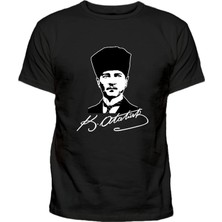 Imza Mustafa Kemal Atatürk Baskılı Çocuk Pamuklu Siyah T-Shirt