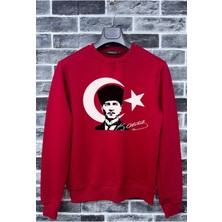  Atatürk ve Bayrak Baskılı Imzalı 29 EKİM  Kapüşonsuz Sweatshirt