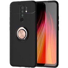 Redmi 9 Kılıf Metal Stant Olabilen Yüzüklü Flexring Premium Silikon Kılıf