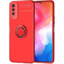 Vivo Y20S Kılıf Metal Stant Olabilen Yüzüklü Flexring Premium Silikon Kılıf