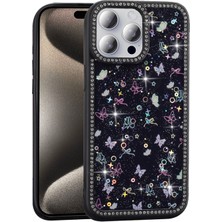 iPhone 15 Pro Kılıf Sim ve Taş Süslemeli Kaplio Premium Silicone Case Cover Kapak