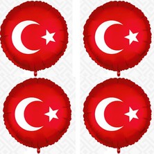Türk Bayrağı Renklerinde Ay Yıldızlı Folyo Balon 45 cm 4 Adet Gösteri