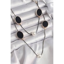 Çarşı Point Pirinç Siyah Renk Zincir İnci Detaylı Çoklu Kadın Kolye