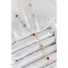 Pirinç Asorti Model Gold Renk Zirkon Taşlı Y Kolye