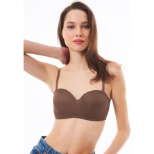 Cottonhill Kahverengi Balenli Toparlayıcı Dolgusuz Straplez Sütyen