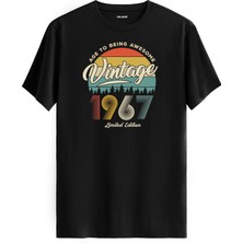 Colermi Vintage Tişört Nostalji 1967 Doğum Tarihli Bisiklet Yaka  Basic Tişört Vintage Tasarım Tişört