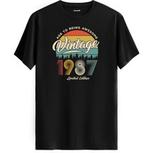 Colermi Vintage Tişört Nostalji 1987 Doğum Tarihli Bisiklet Yaka  Basic Tişört Vintage Tasarım Tişört