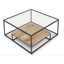 Hitit Dekorasyon Drual Siyah Metal Cam Ahşap Orta Sehpa