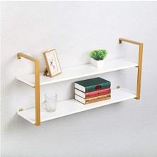 Hitit Dekorasyon Tasnia Gold Metal Ahşap Duvar Rafı 120CM 2 Katlı