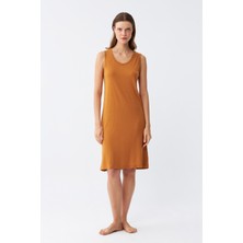 Akbeniz Kadın Kalın Askılı Penye Gecelik Hardal 14001