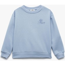 Pamuklu Uzun Kollu Bisiklet Yaka Baskılı Sweatshirt